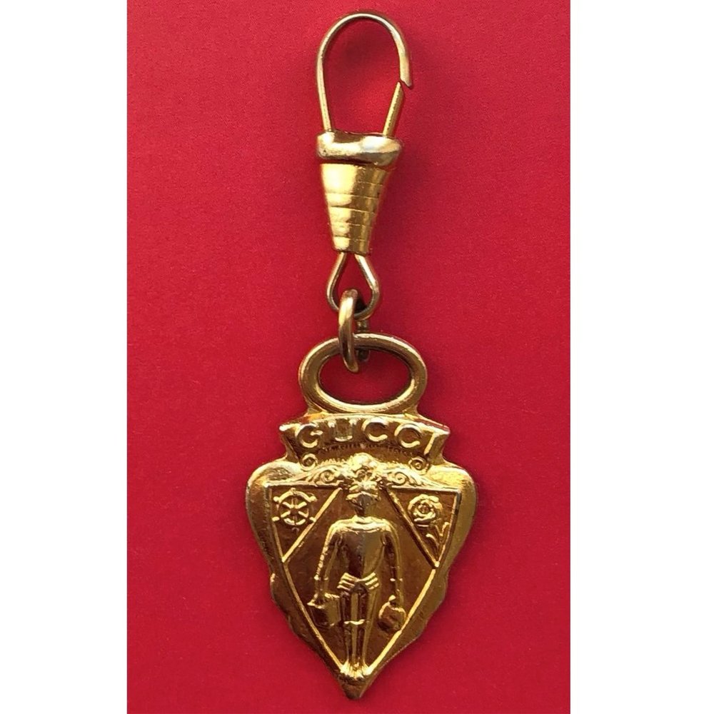 Authentic Vintage Gucci Knight Charm Pendant Zipper Pull, gold tone